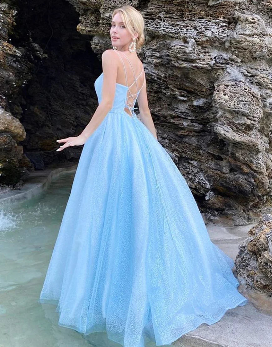 Light Blue A-Line Organza Long Prom Dress Slip Dress