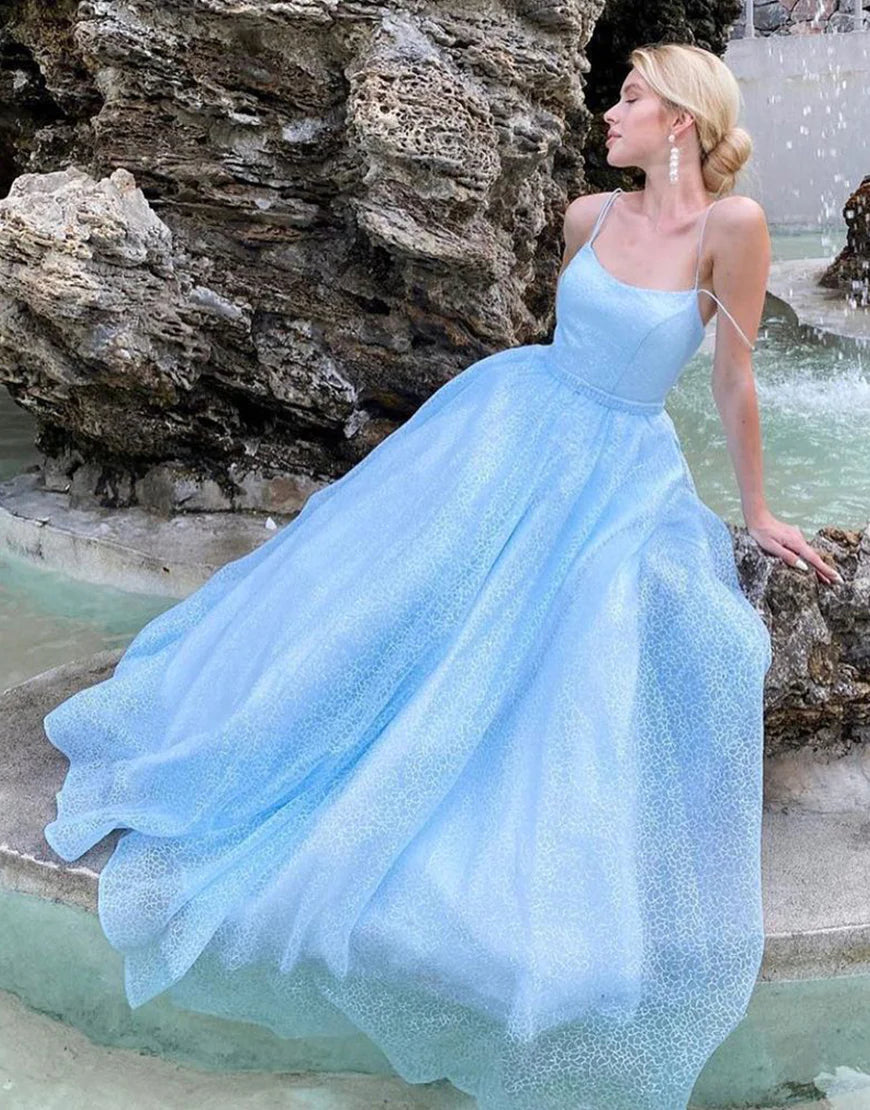 Light Blue A-Line Organza Long Prom Dress Slip Dress