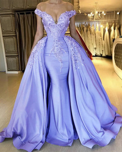 Mermaid Evening Dresses Embroidery Beaded Off Shoulder Prom Dress