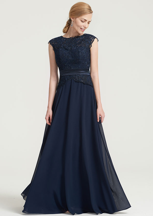 A-line Sleeveless Floor-Length Chiffon Mother of the Bride Dress Lace Pleated