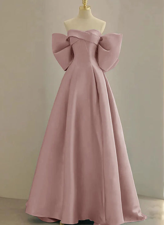 Pink Off Shoulder Satin Ballgown Long Simple Party Dress Satin Prom Dress