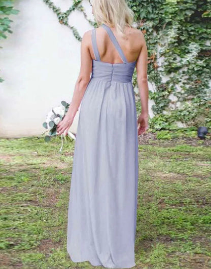 Sheath-Column One Shoulder Long Chiffon Bridesmaid Dress