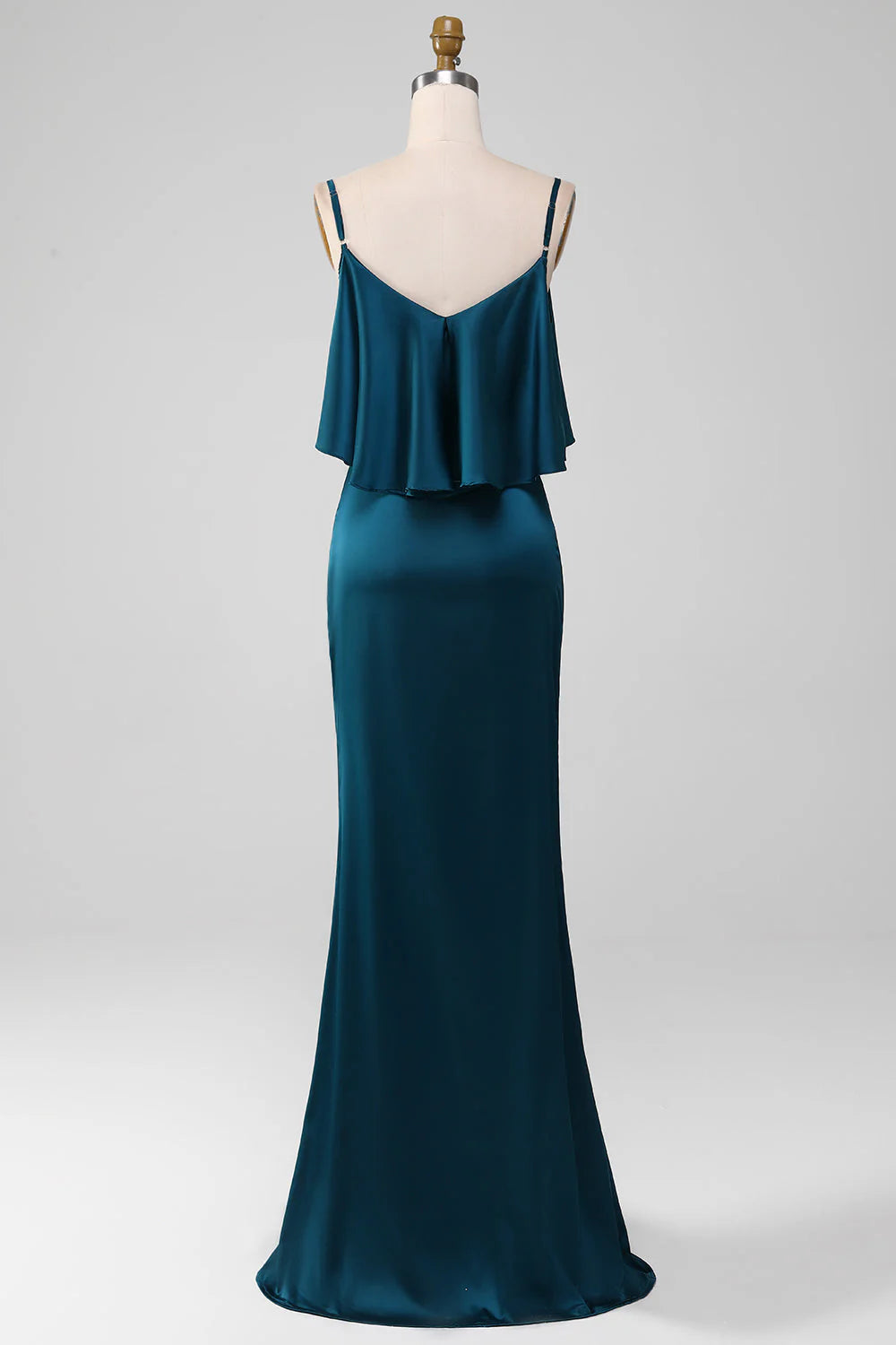 Peacock Sheath Spaghetti Long Bridesmaid Dress