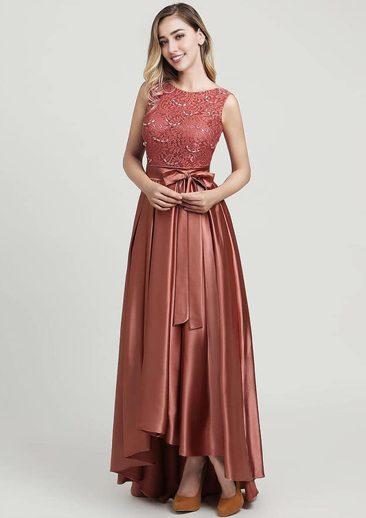 Satin Mother of the Bride Dress Ankle-Length With Waistband Beading Lace Ruffles