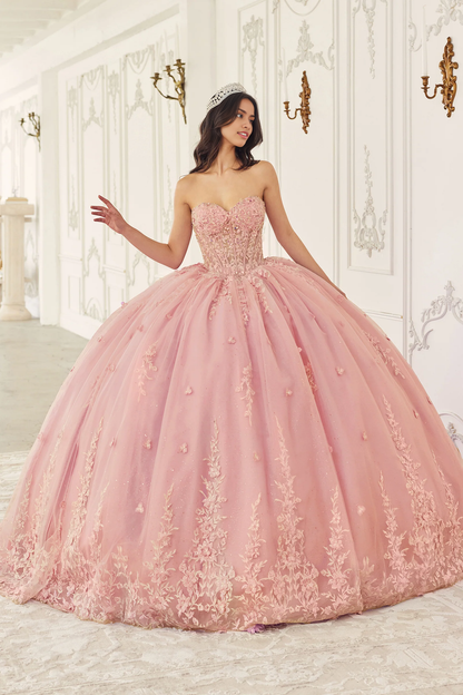 Floral Applique Strapless Cape Ball Gown Floral Dress Quinceanera Prom Dresses