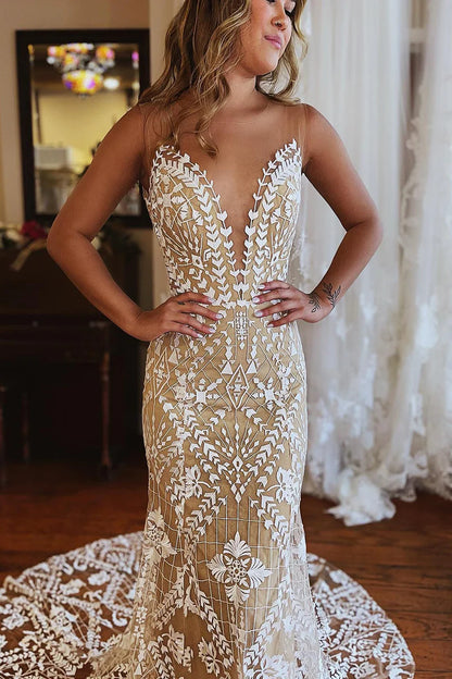 Mermaid Long Lace Wedding Dress