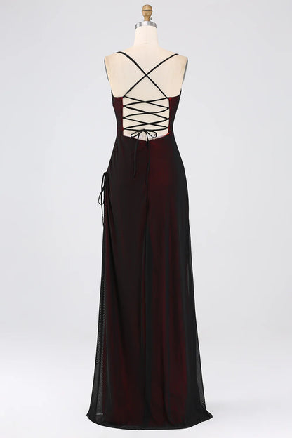 Black Red Sheath Spaghetti Straps Floor Length Bridesmaid Dress Evening Dresses