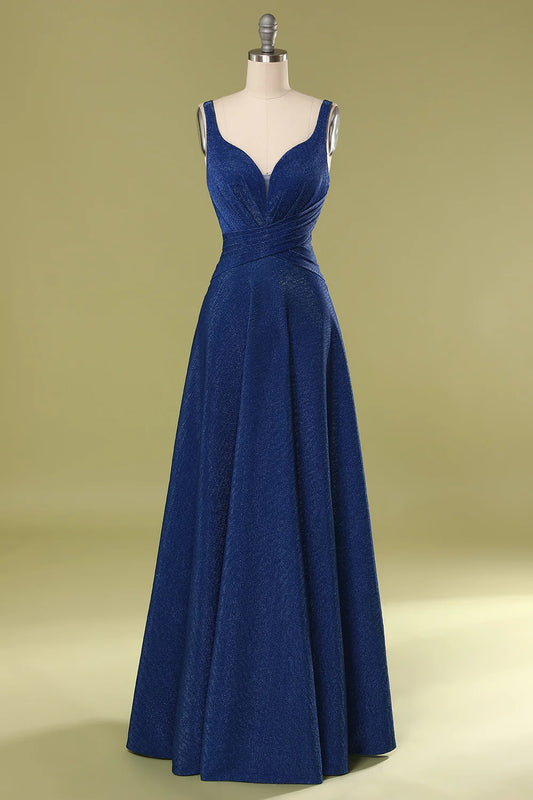 A-Line Glitter Royal Blue Long Prom Dress Evening Dress