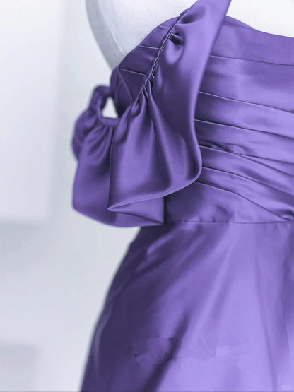 Beautiful Purple Satin Off Shoulder Formal Dress Satin Evening Dress