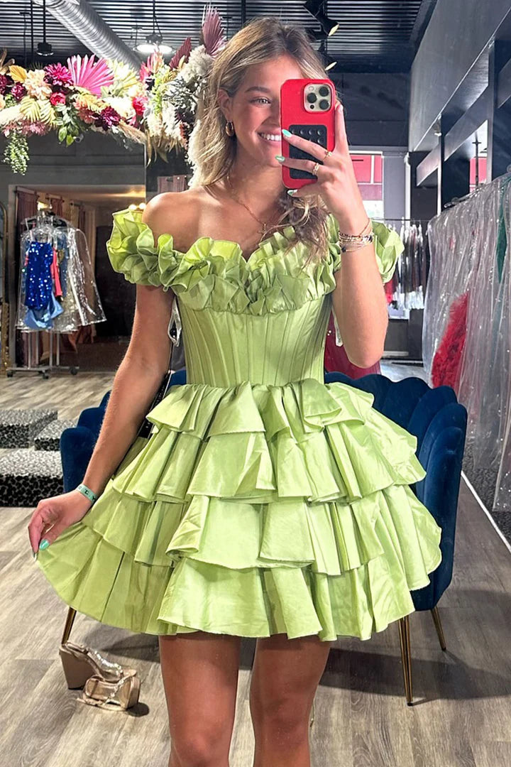 Cute A-Line Ruffle Tiered Corset Homecoming Dress With Lace Up Back