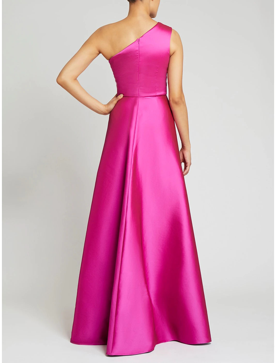 Sheath Evening Gown Wedding Guest Floor Length Sleeveless One Shoulder Satin with Overskirt Pure Color