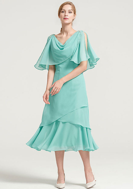 Chiffon Mother of the Bride Dress With Side Draping Crystal Detailing Ruffles