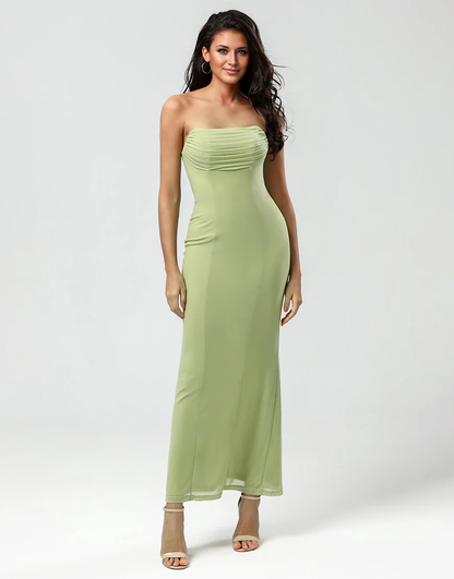 Strapless Mermaid Lemon Green Long Bridesmaid Dress