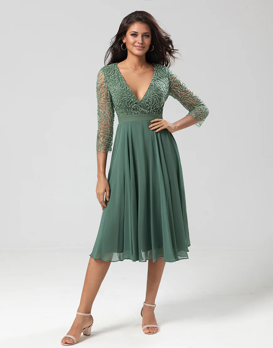 A Line V-Neck Chiffon Bridesmaid Dress with Long Sleeves