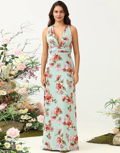 Green Halter Deep V Sleeveless A Line Bridesmaid Dress