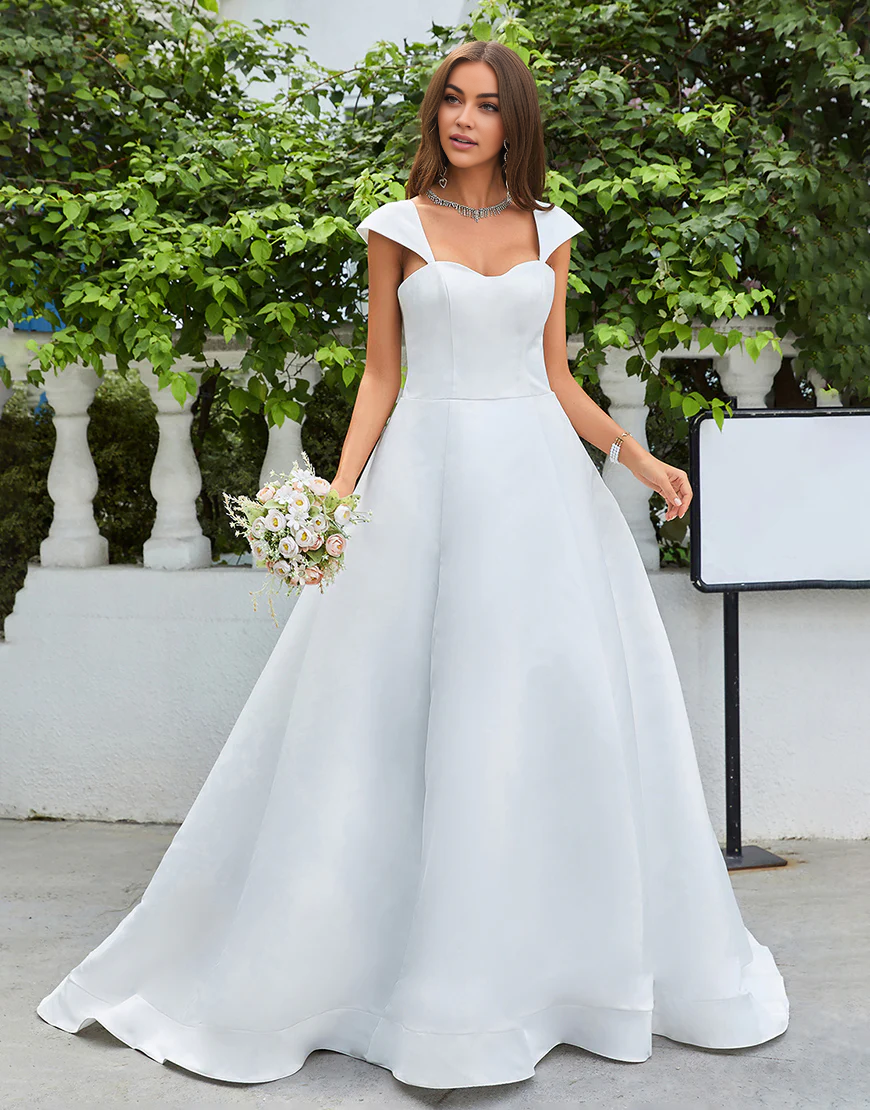 Simple Ivory Satin A-Line Wedding Dress Court Train Dresses