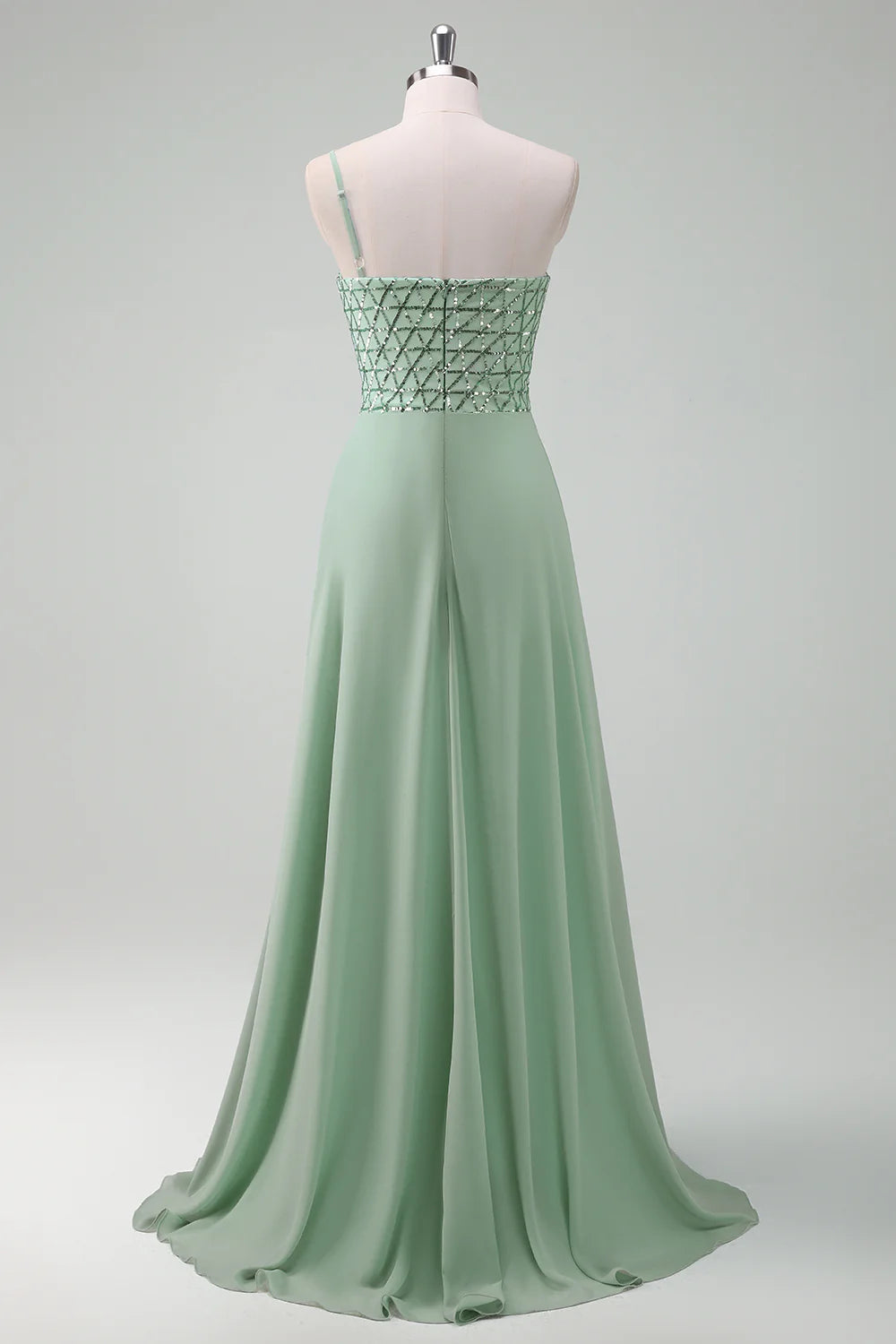 Sparkly Green A Line One Shoulder Floor Length Bridesmaid Dress Wedding Guest Party Dresses