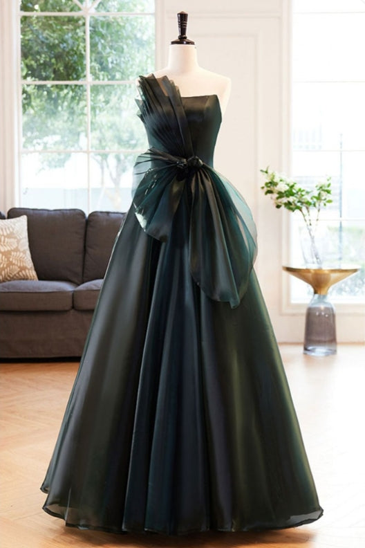 Dark Green Evening Dress Formal Dress With Bow Knot