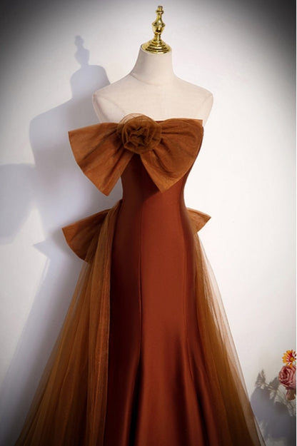 Mermaid Brown Evening Dress with Big Bows Removable Dress