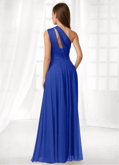 Sheath / Column Wedding Guest Dresses Floor Length One Shoulder Chiffon with Pleats