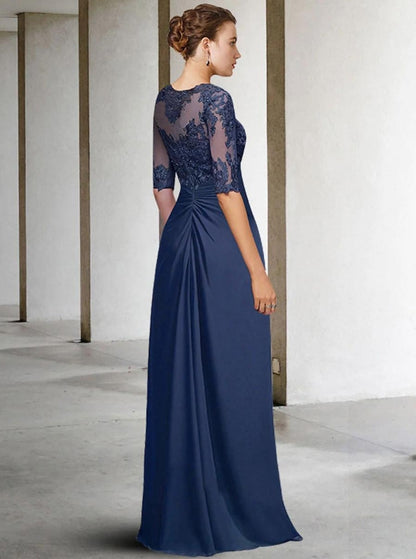 Jewel Neck Half Sleeves Sheath Lace Floor-Length Wedding Guest Dresses Mother of the Bride Dresse