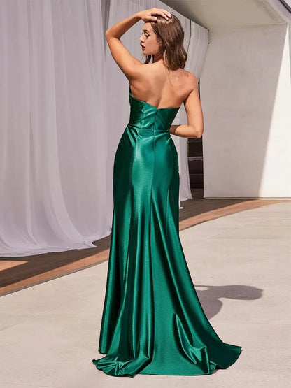 Mermaid Sweetheart Neck Satin Evening Dress With Train Split Front Formal Party Dresses