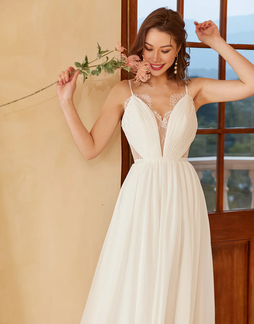 Cute A-Line White Spaghetti Straps Simple Wedding Dress