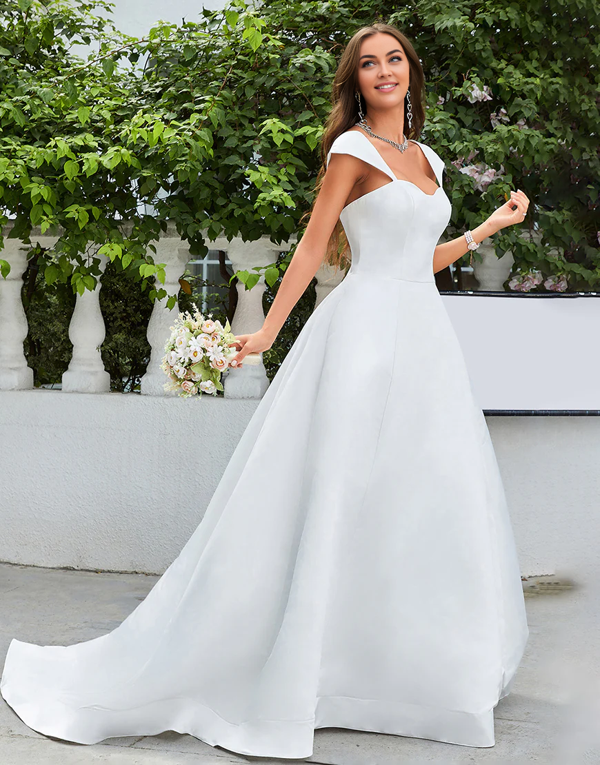 Simple Ivory Satin A-Line Wedding Dress Court Train Dresses