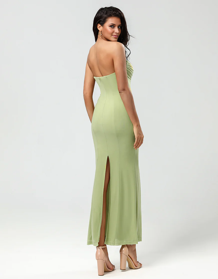 Strapless Mermaid Lemon Green Long Bridesmaid Dress