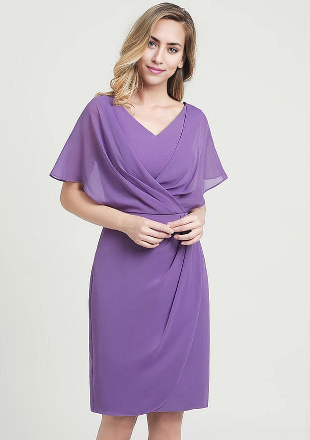 Chiffon Mother of the Bride Dress A-line V Neck Knee-Length With Ruffles