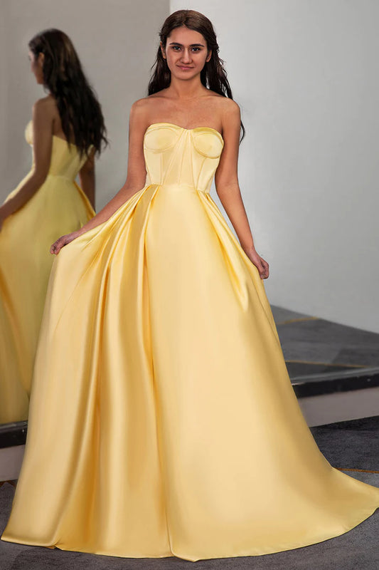 Yellow Sweetheart Ball Gown A-Line Princess Corset Prom Dress