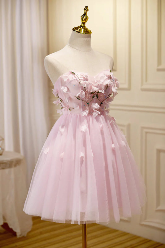 A-line Tulle Short 3D Flower Homecoming Dress