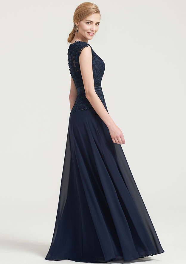 A-line Sleeveless Floor-Length Chiffon Mother of the Bride Dress Lace Pleated