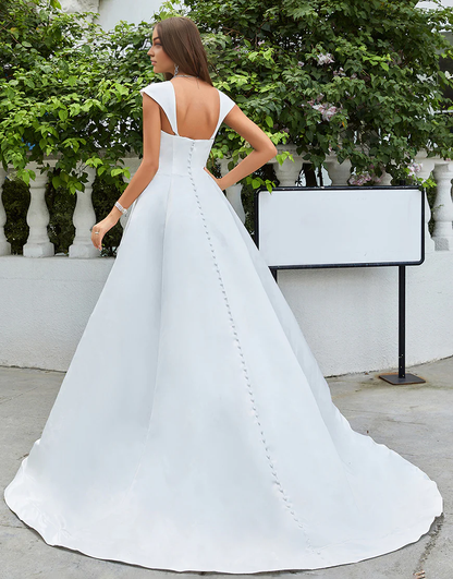 Simple Ivory Satin A-Line Wedding Dress Court Train Dresses