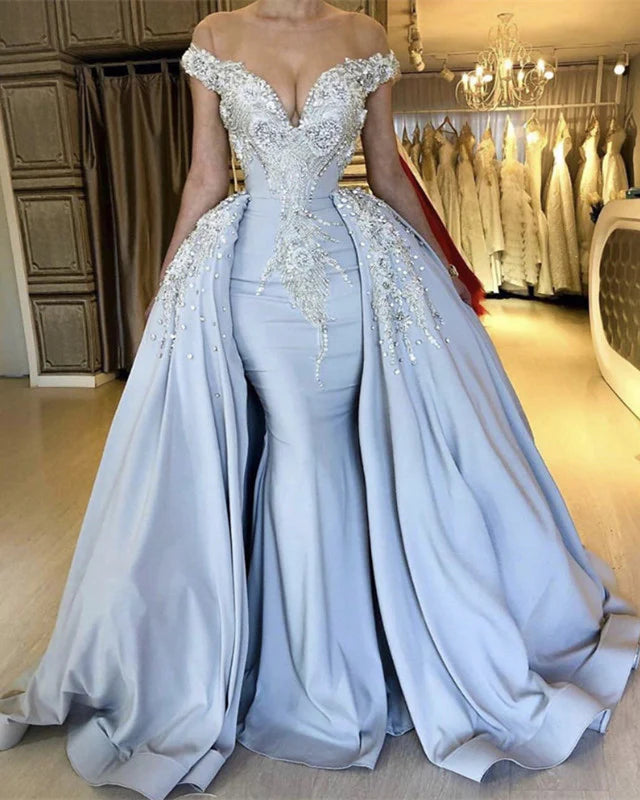 Mermaid Evening Dresses Embroidery Beaded Off Shoulder Prom Dress