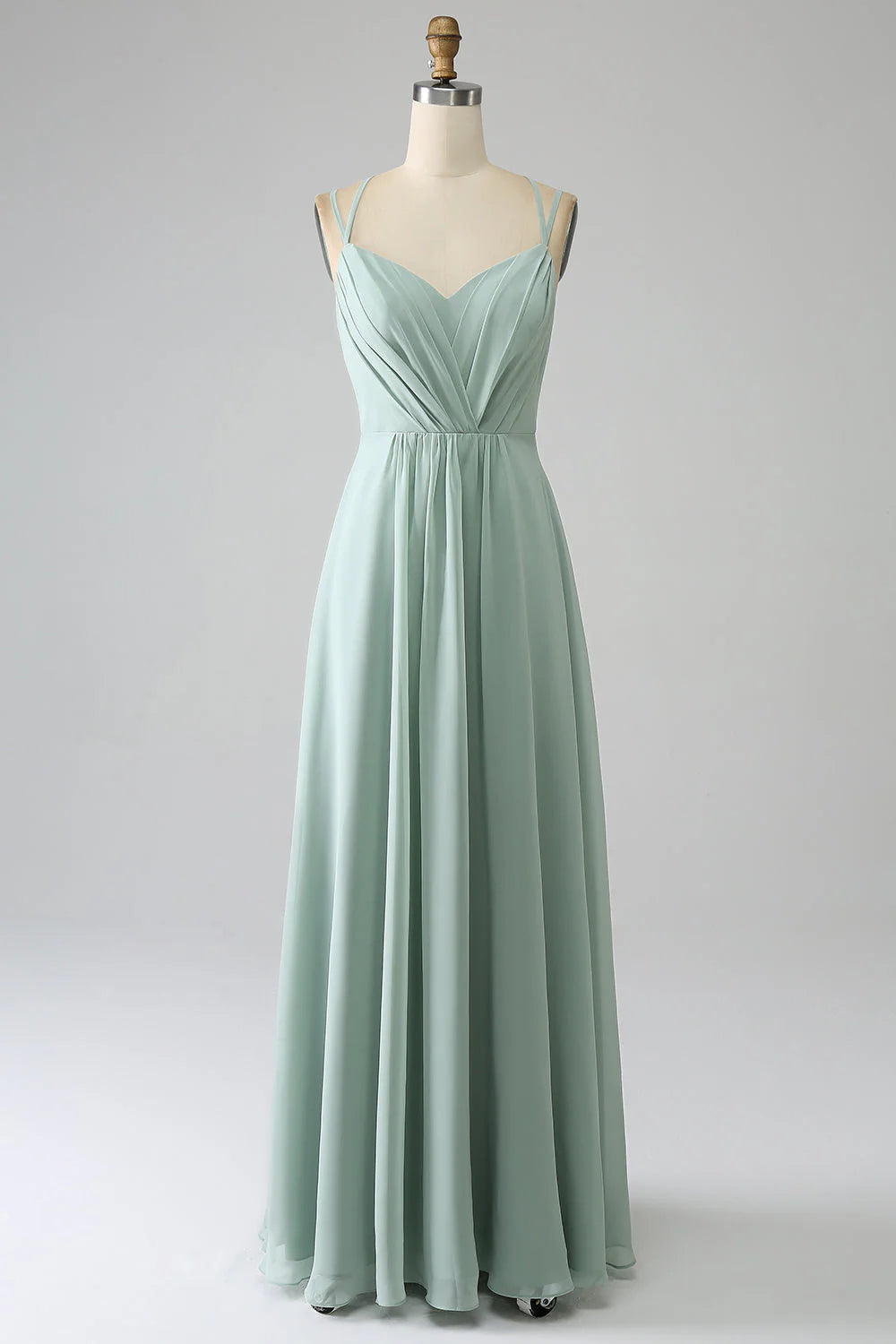 A-line Pleated Chiffon Long Lace Bridesmaid Dress