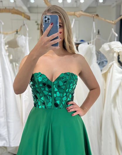 A Line Off The Shoulder Sweetheart Mirror Floor-length Prom Dress