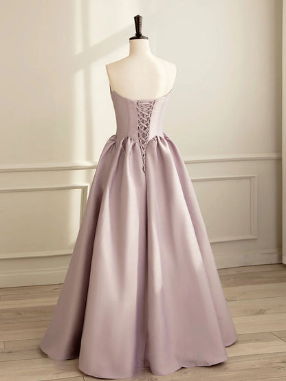 Simple A-line Satin Pink Long Floor-length Prom Dress Evening Dress