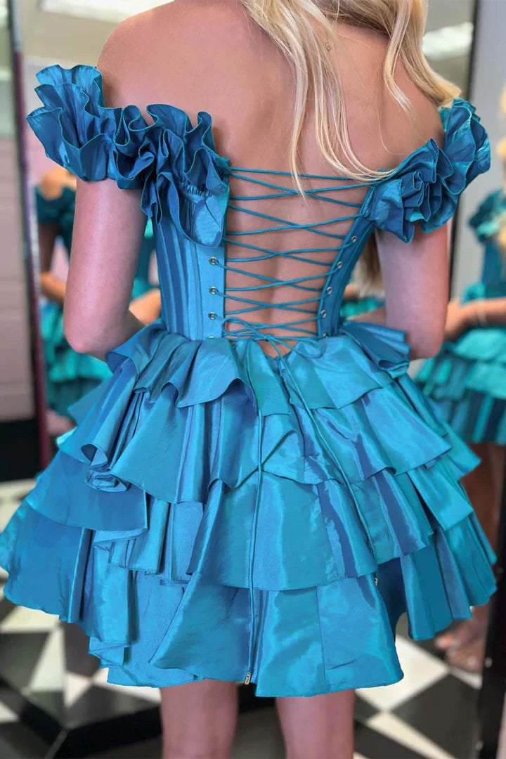 Cute A-Line Ruffle Tiered Corset Homecoming Dress With Lace Up Back