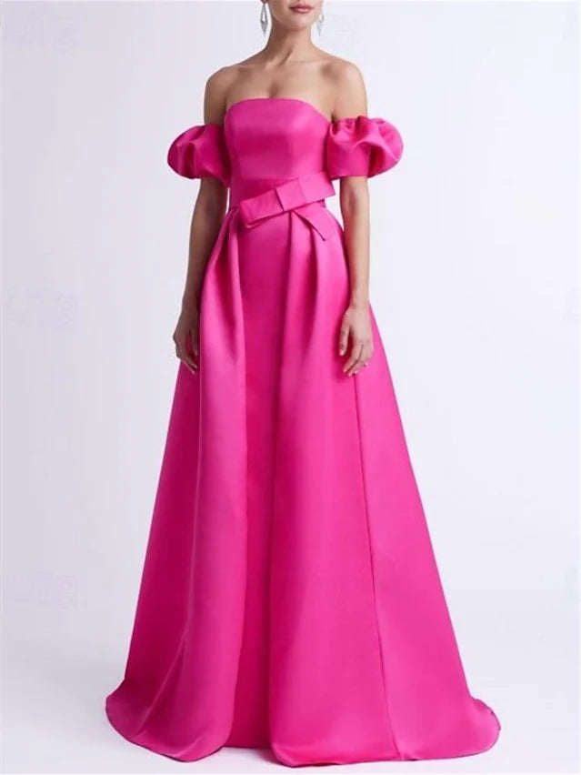 A-Line Off-The-Shoulder Floor-Length Evening Dresses With Bow(S)