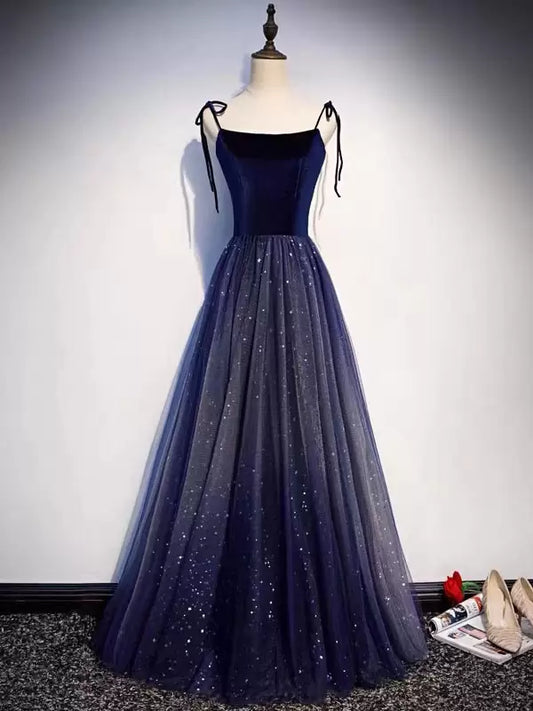 Glitter A-Line Designed Neckline Tulle Floor-Length Evening Dress Party Dresses