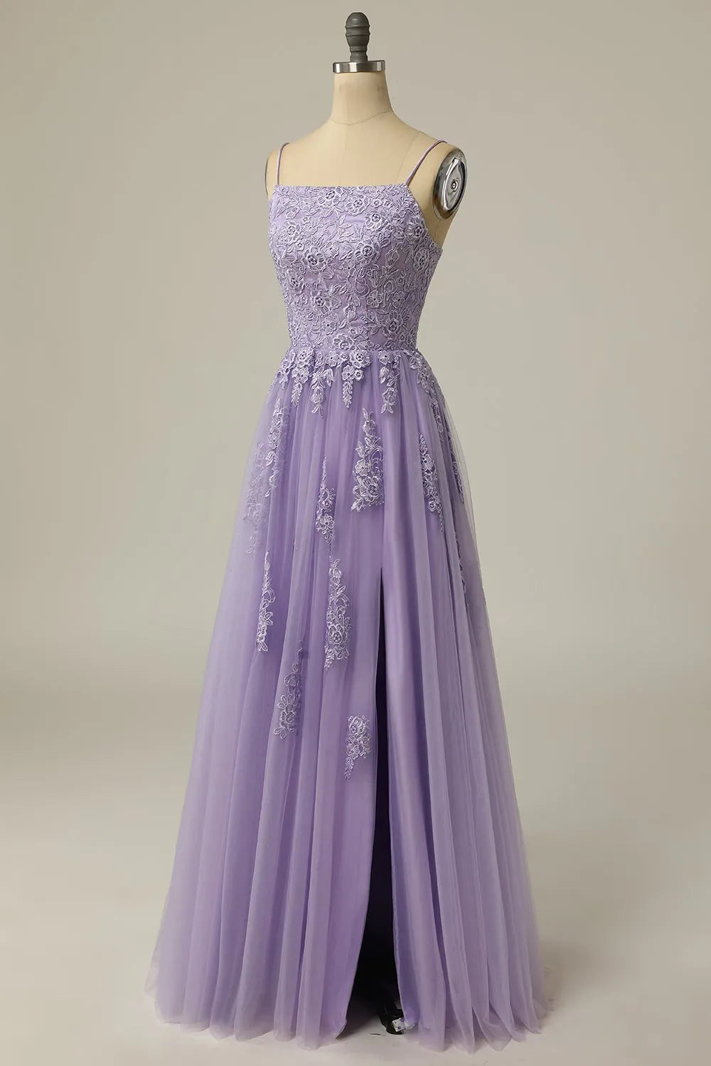 A Line Strapless Light Purple Long Prom Dress Wedding Guest Party Dresses with Appliques