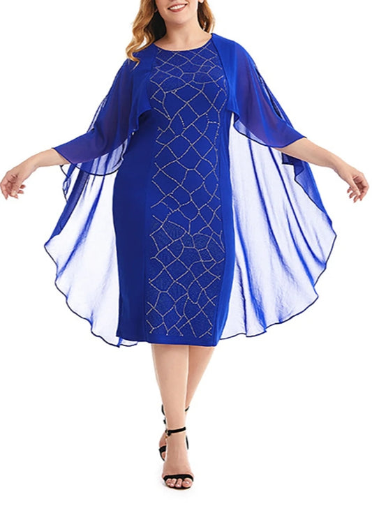 Plus Size Royal Blue Mother Of The Bride Dress With Cape