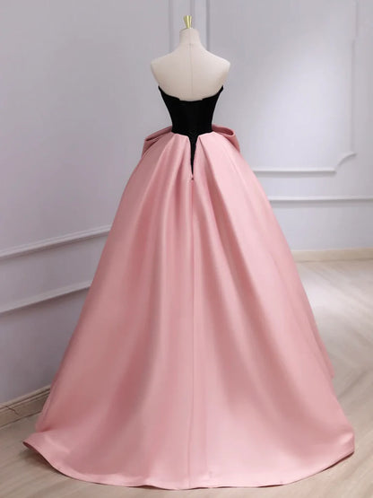 A-Line Sweetheart Neck Satin Velvet Quinceanera Dress Pink Long Prom Dress