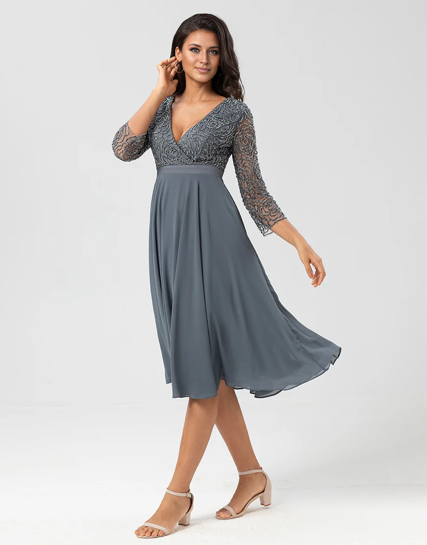 A Line V-Neck Chiffon Bridesmaid Dress with Long Sleeves