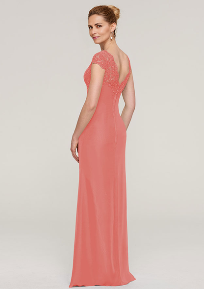 V Neck Sleeveless Chiffon Mother of the Bride Dress With Pleated Appliqued Beading