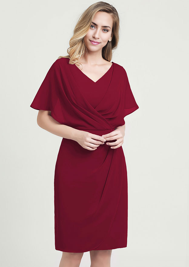 Chiffon Mother of the Bride Dress A-line V Neck Knee-Length With Ruffles