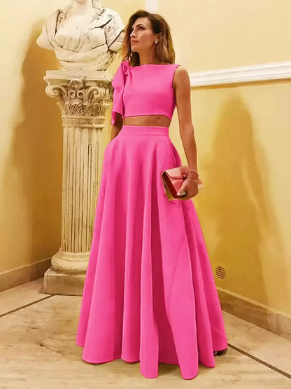 Designed Neckline Floor-Length Sleeveless Zipper Bows Evening Dress A-Line Ball Gown