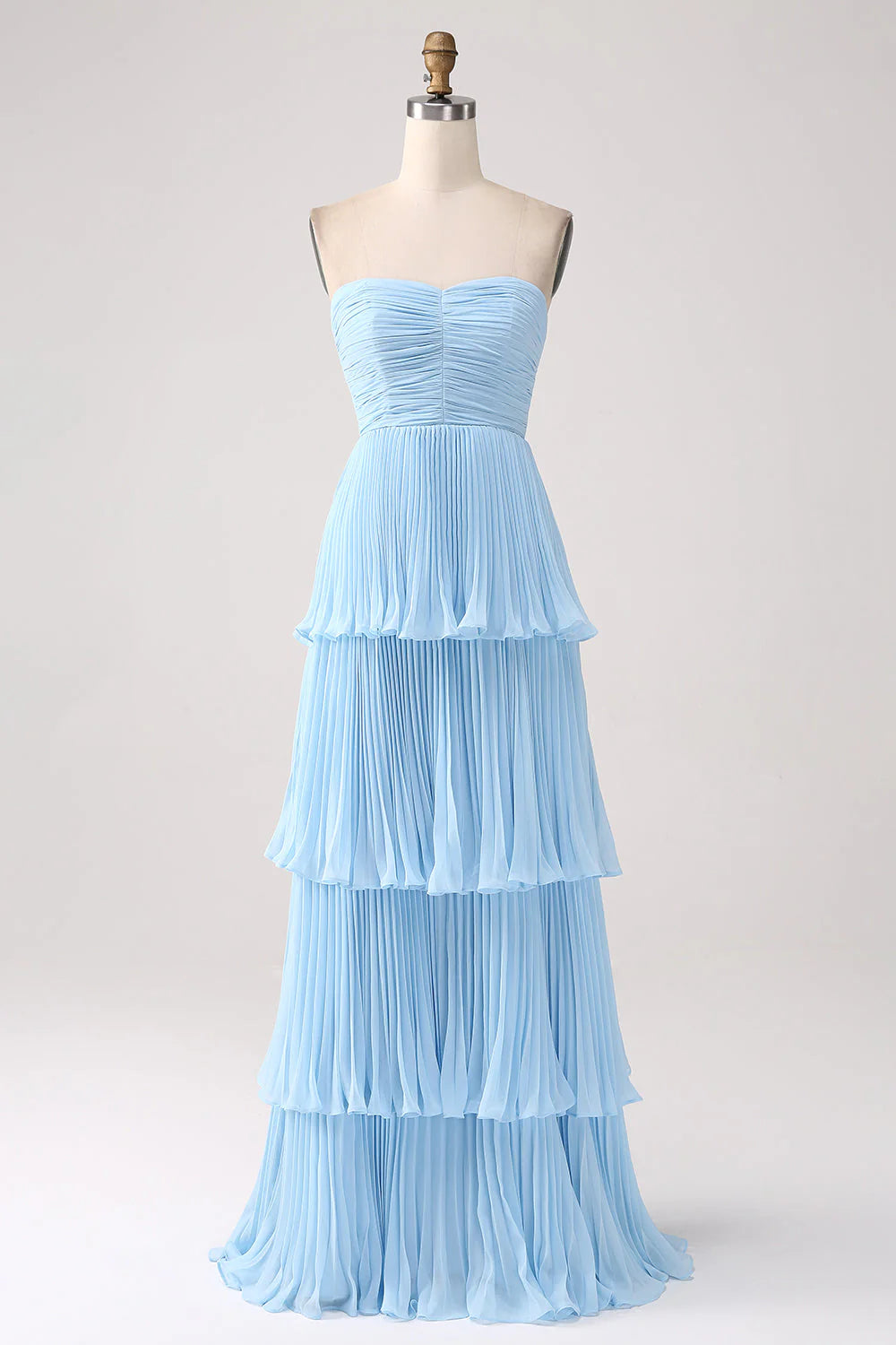 Sky Blue A-line Sweetheart Tier Chiffon Bridesmaid Dress