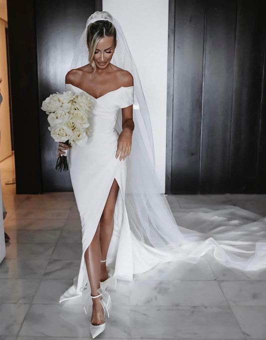 Mermaid Off the Shoulder Wedding Dress with Split